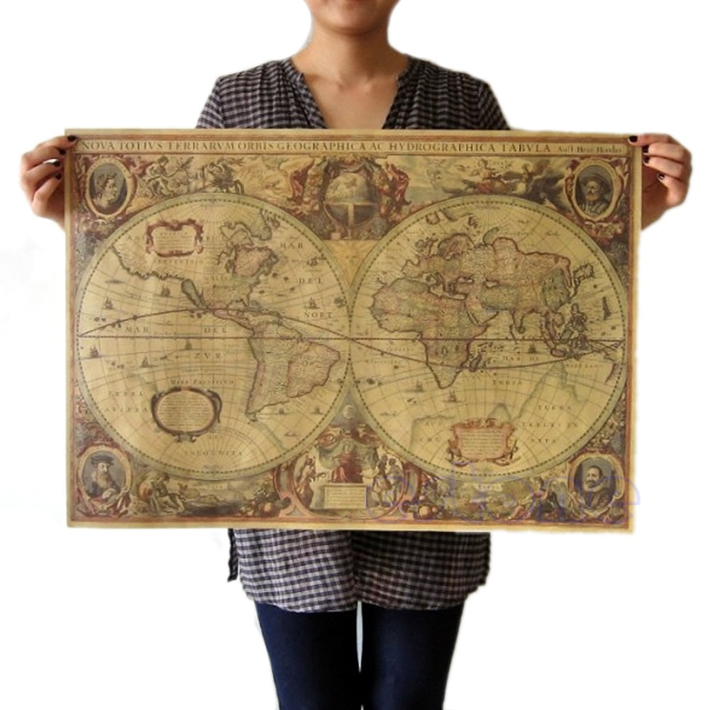 Matte Brown Paper Old World Globe Map Poster