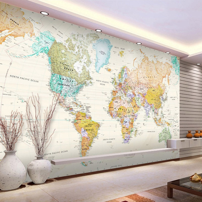 3D Wallpaper Modern Retro World Map Wall Photo