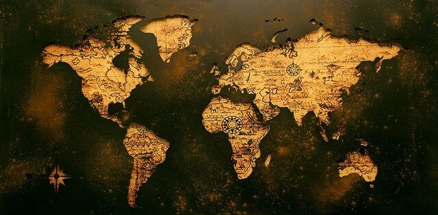 Canvas Painting Abstract Golden World Map Posters