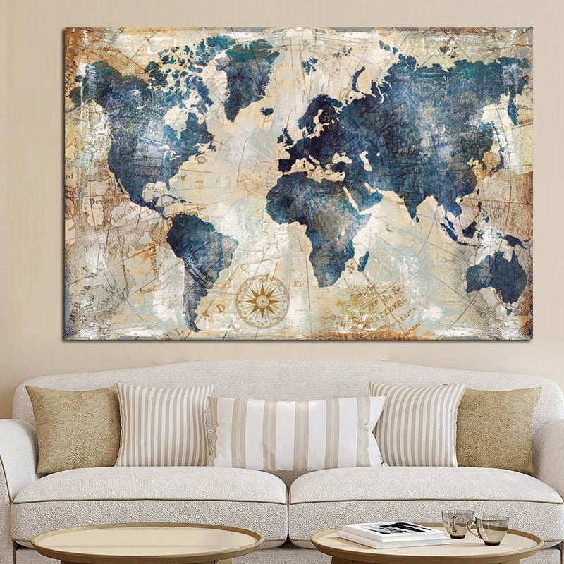 Vintage Watercolor World Map Painting